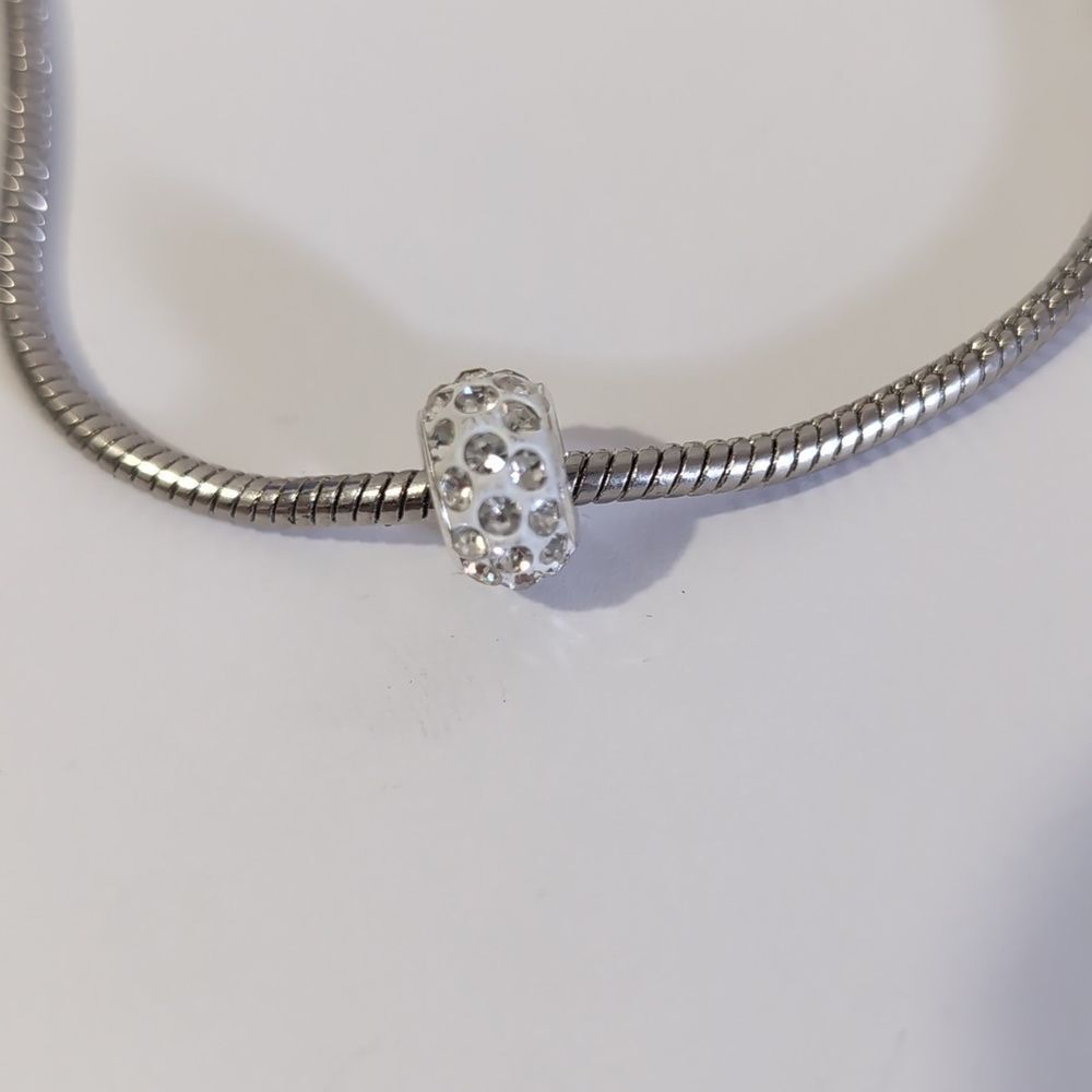 Silver White with‎ Silver Rhinestones Charm for Pandora Style Bracelet